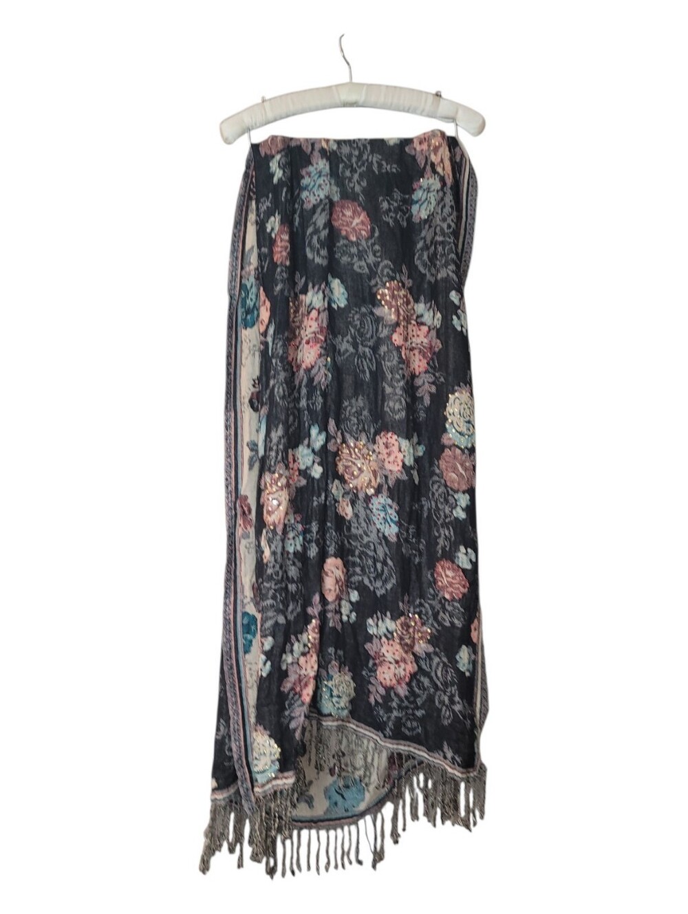 Exquisite 2 Sided Pashmina Scarf Floral With Rhinestone Accents
